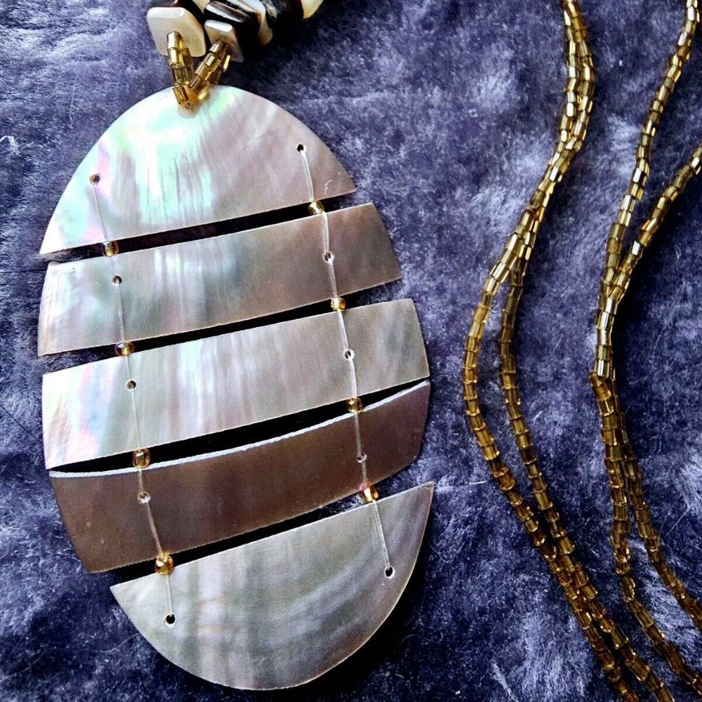 Mother of Pearl MOP Pendant with Beaded Handmade Hand Crafted Necklace